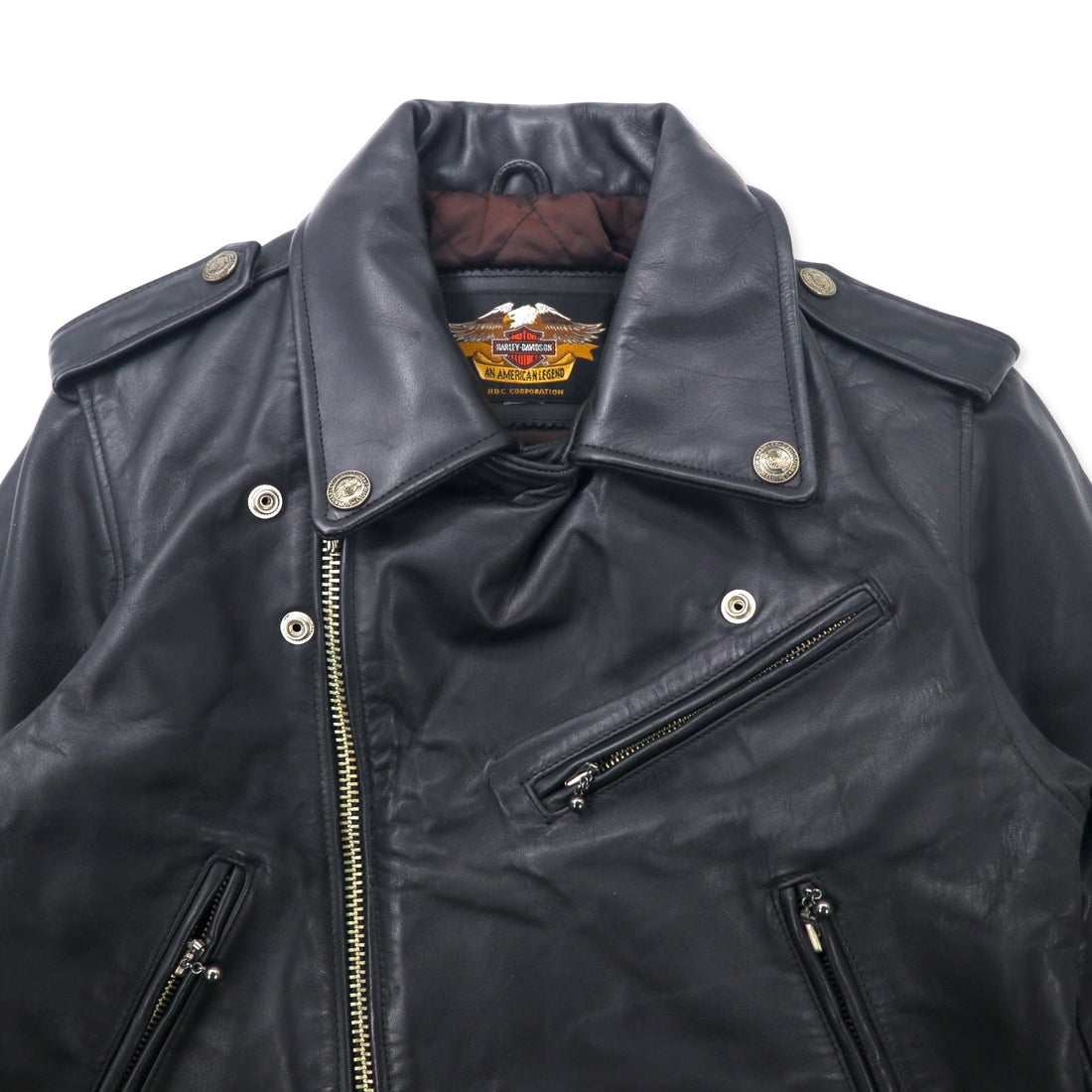 HARLEY DAVIDSON Double Riders Jacket Leather Jacket S Black Cowhide Quilted Liner