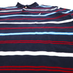 NAUTICA Striped Polo Shirt L Navy Cotton Pique One Point Logo Embroidery