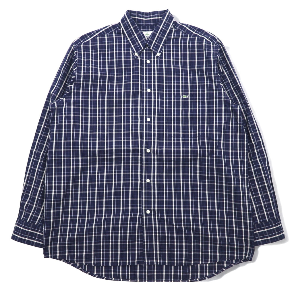 LACOSTE button-down Shirts L Navy Checked Cotton DEVANLAY Made F5182