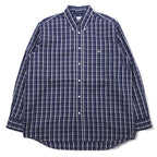 LACOSTE button-down Shirts L Navy Checked Cotton DEVANLAY Made F5182