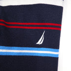 NAUTICA Striped Polo Shirt L Navy Cotton Pique One Point Logo Embroidery