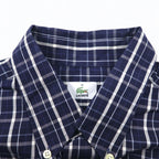 LACOSTE button-down Shirts L Navy Checked Cotton DEVANLAY Made F5182