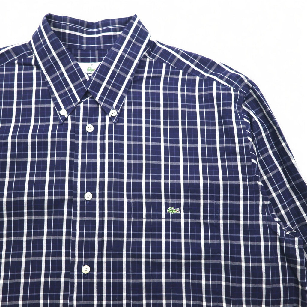 LACOSTE button-down Shirts L Navy Checked Cotton DEVANLAY Made F5182