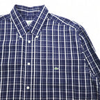 LACOSTE button-down Shirts L Navy Checked Cotton DEVANLAY Made F5182