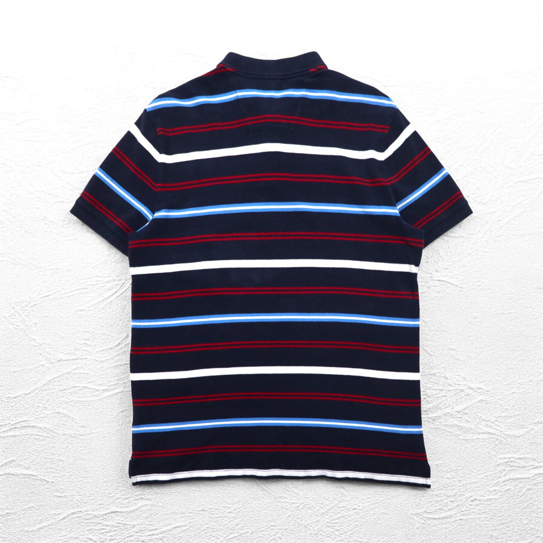 NAUTICA Striped Polo Shirt L Navy Cotton Pique One Point Logo Embroidery