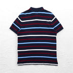 NAUTICA Striped Polo Shirt L Navy Cotton Pique One Point Logo Embroidery