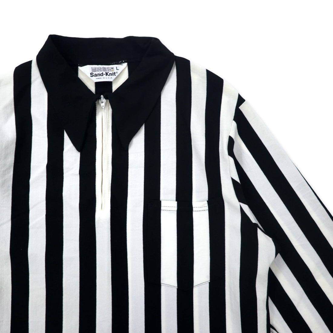 Made in USA 70s medalist Sand-Knit half-zip game shirt referee shirt jersey L white black stripe polyester TALON zip