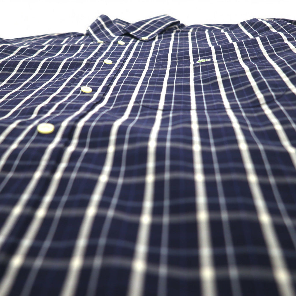 LACOSTE button-down Shirts L Navy Checked Cotton DEVANLAY Made F5182