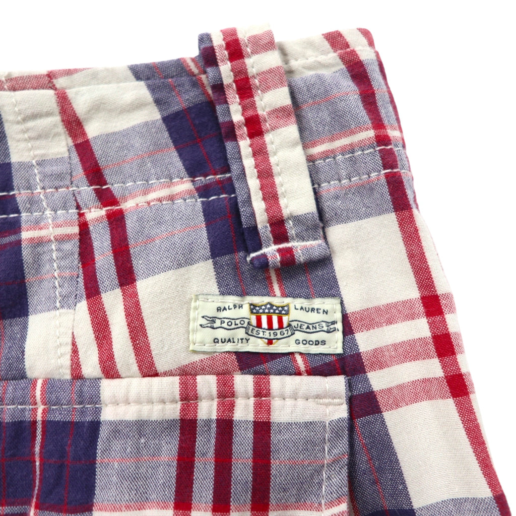 POLO JEANS COMPANY. RALPH LAUREN 90s Short Cargo Pants, Size L, Red, White, Navy, Check Cotton