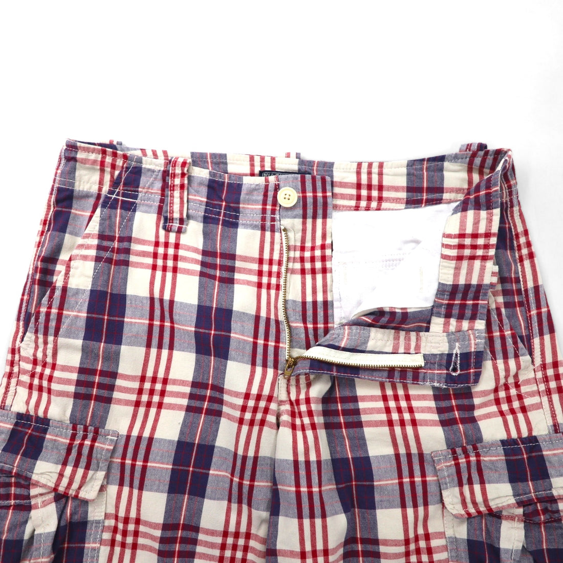 POLO JEANS COMPANY. RALPH LAUREN 90s Short Cargo Pants, Size L, Red, White, Navy, Check Cotton