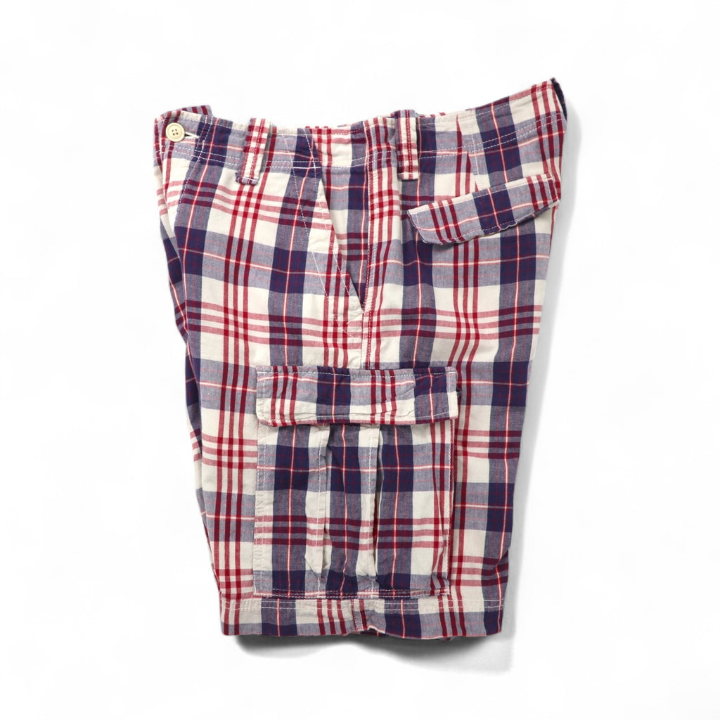 POLO JEANS COMPANY. RALPH LAUREN 90s Short Cargo Pants, Size L, Red, White, Navy, Check Cotton