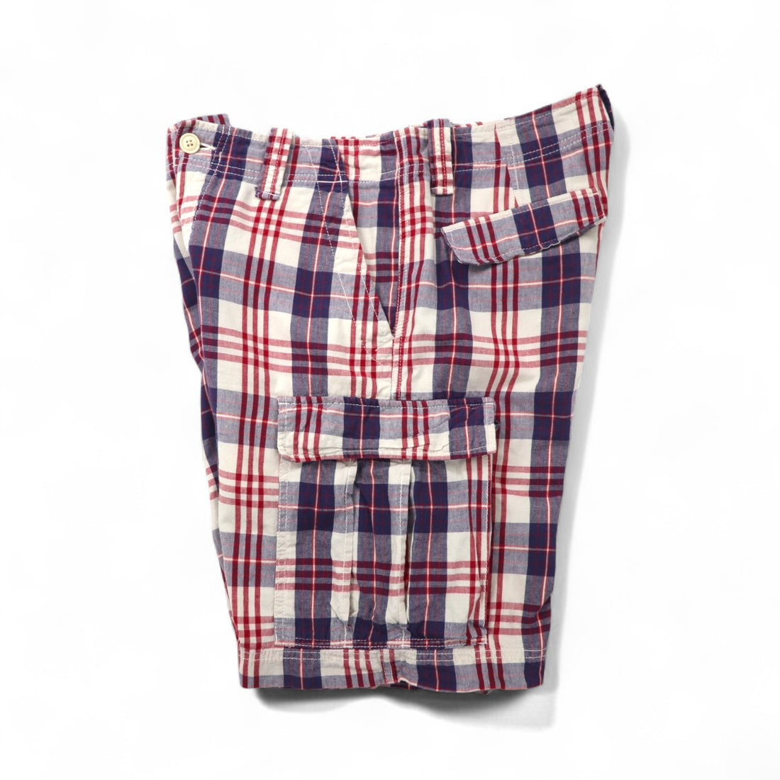 POLO JEANS COMPANY. RALPH LAUREN 90s Short Cargo Pants, Size L, Red, White, Navy, Check Cotton