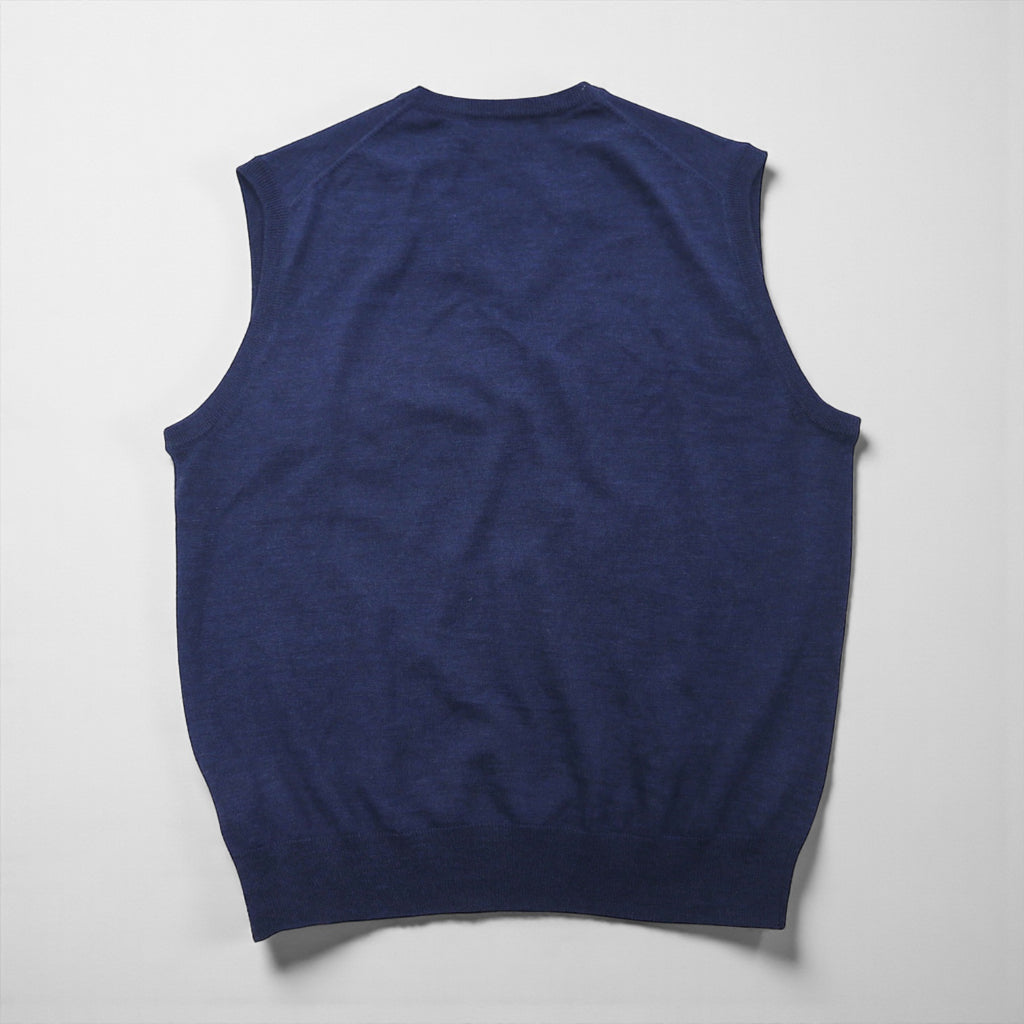 Brooks Brothers Merino Wool Knit V-Neck Vest, Large, Navy, Extra Fine Italian Merino