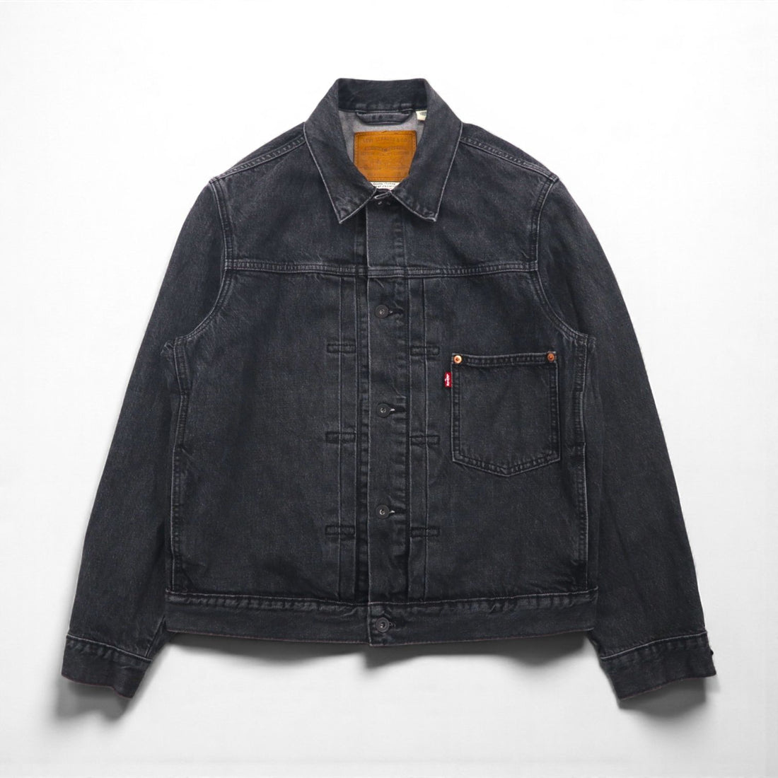 Levi's PREMIUM 1st Type Big E Denim Jacket Gジャン M Black TYPE1 TRUCKER JACKET Cinch Back Big Size Double Pleats RELAXED A3174-0000