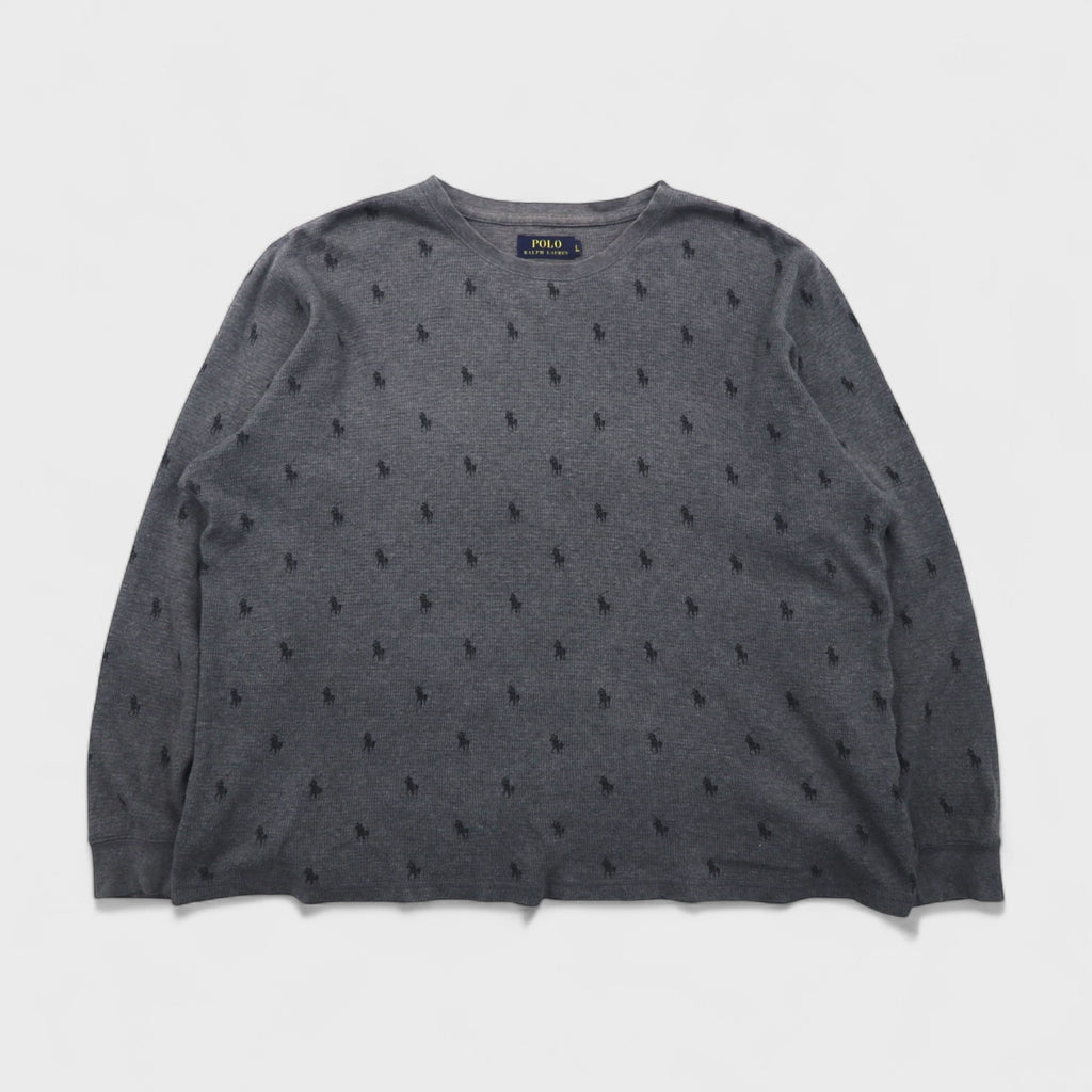 Polo Ralph Lauren サーマル セットアップ L グレー オールオーバーポニー 総柄 ルームウェア パジャマ