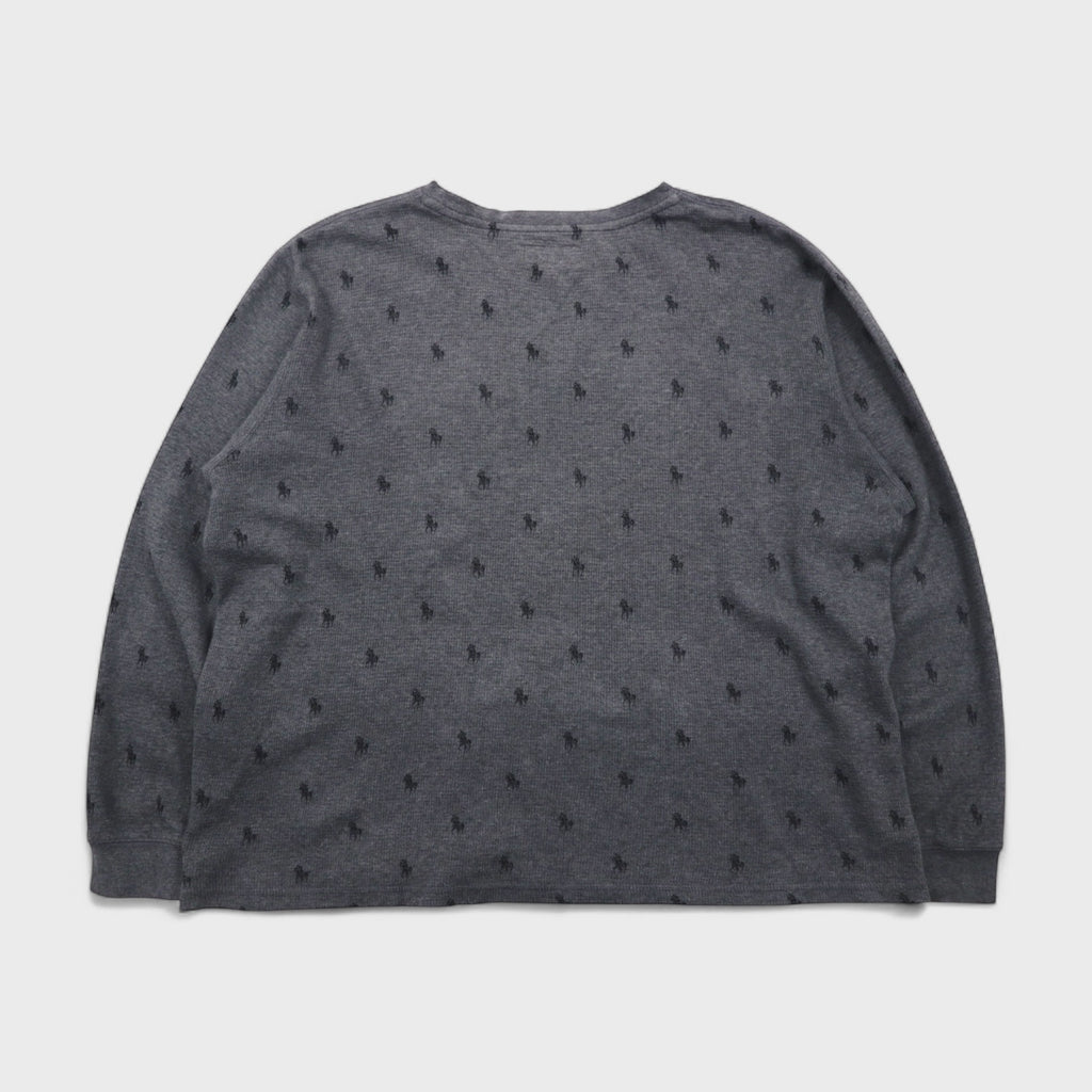 Polo Ralph Lauren サーマル セットアップ L グレー オールオーバーポニー 総柄 ルームウェア パジャマ