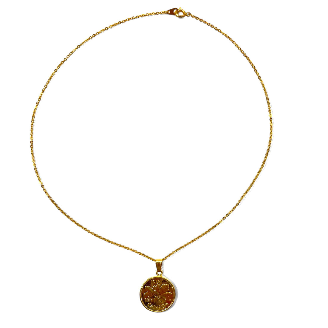 Vintage Canadian Coin Necklace Canadian Maple Leaf Coin Necklace Pendant 1 Cent Coin Gold Elizabeth XI