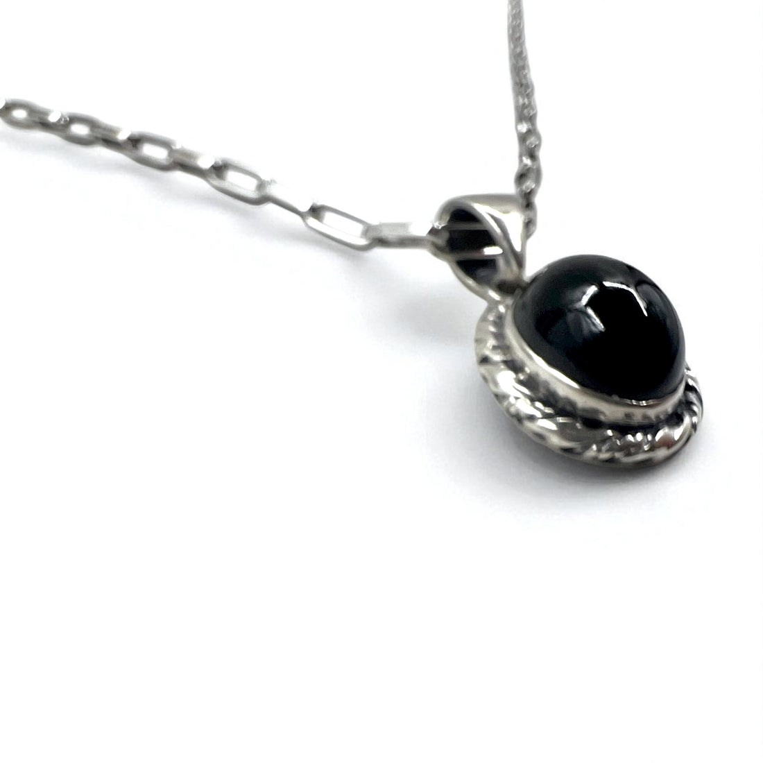 Vintage Silver Black Onyx Necklace, Indian Jewelry, Black Onyx Hopi Chain Necklace Pendant, Silver 925, R Stamp