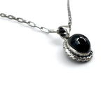 Vintage Silver Black Onyx Necklace, Indian Jewelry, Black Onyx Hopi Chain Necklace Pendant, Silver 925, R Stamp