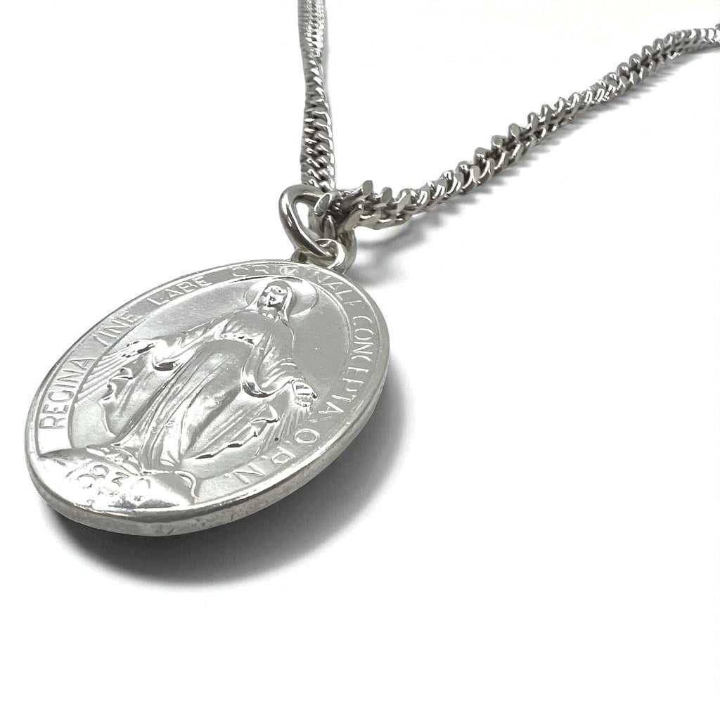 Vintage Virgin Mary Medal Silver Necklace 聖母 マリア オーバルコイン ネックレス シルバー 925 ITALY 喜平チェーン