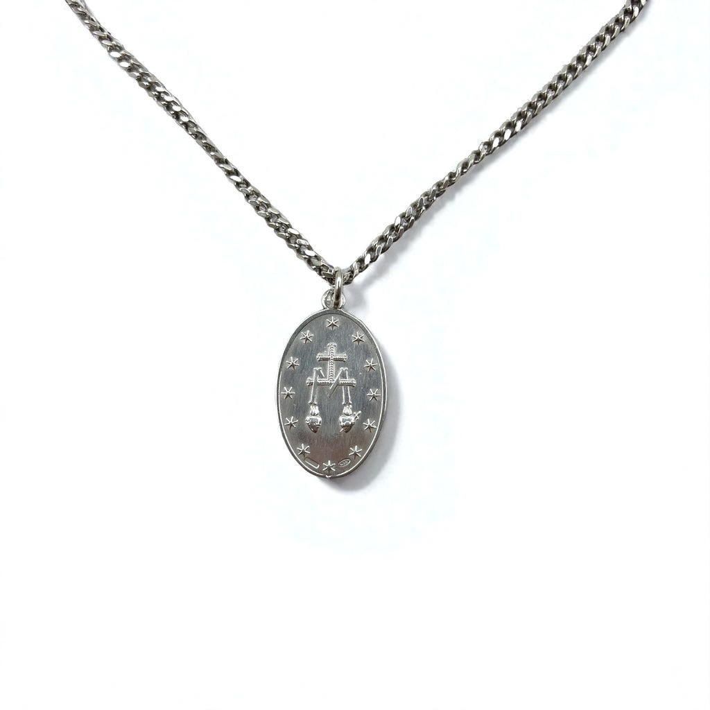 Vintage Virgin Mary Medal Silver Necklace 聖母 マリア オーバルコイン ネックレス シルバー 925 ITALY 喜平チェーン