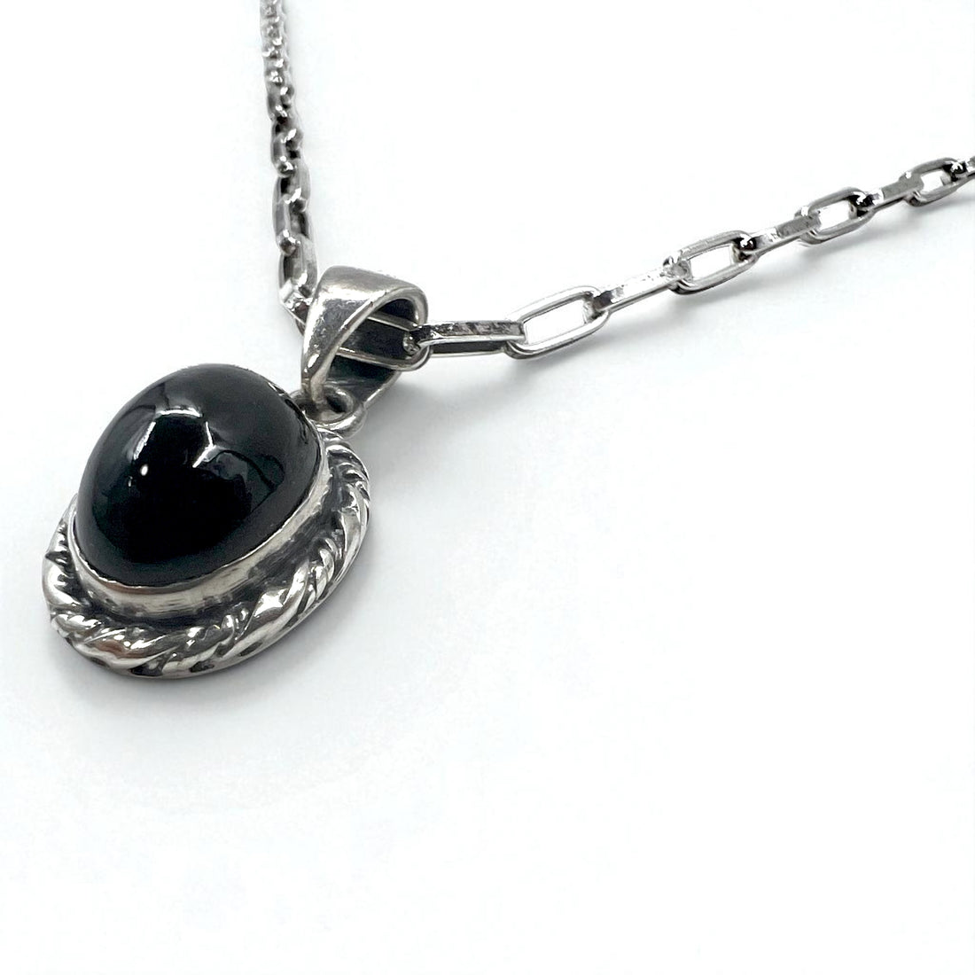 Vintage Silver Black Onyx Necklace, Indian Jewelry, Black Onyx Hopi Chain Necklace Pendant, Silver 925, R Stamp