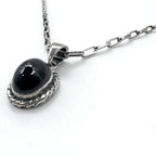 Vintage Silver Black Onyx Necklace, Indian Jewelry, Black Onyx Hopi Chain Necklace Pendant, Silver 925, R Stamp