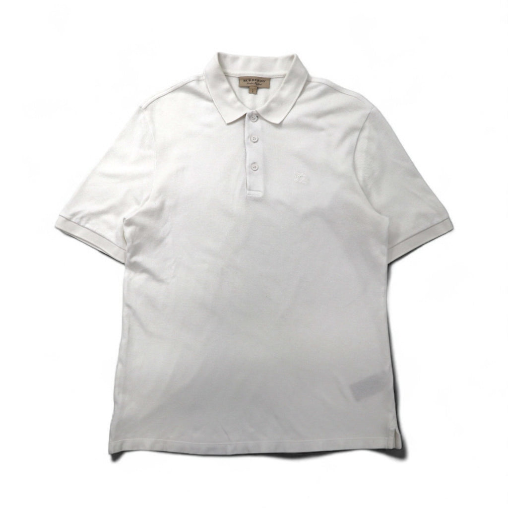 BURBERRY Current Tag Polo Shirt, Size L, White Cotton, Pique, One-Point Logo Embroidery