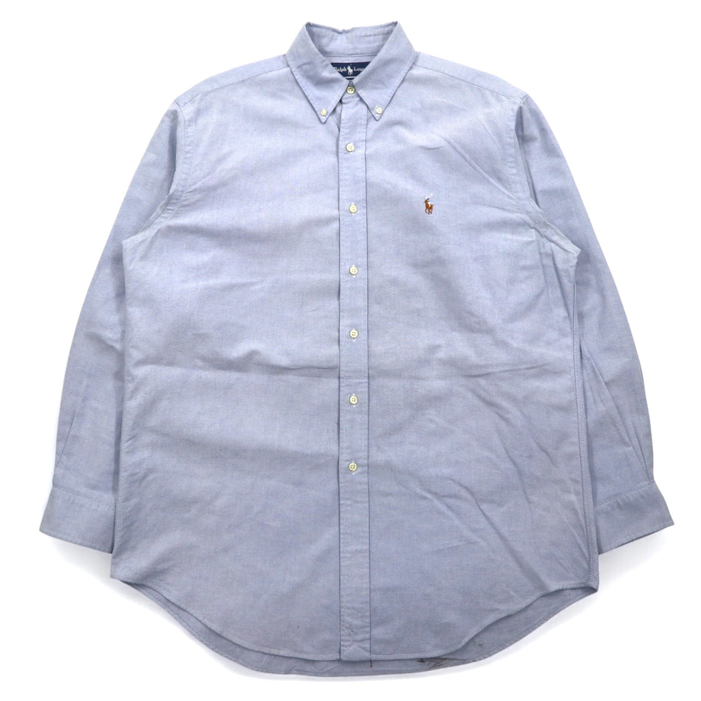 RALPH LAUREN 90s YARMOUTH Big Size Oxford Button Down Shirt L Blue Small Pony Embroidery
