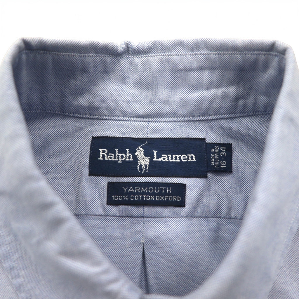 RALPH LAUREN 90s YARMOUTH Big Size Oxford Button Down Shirt L Blue Small Pony Embroidery