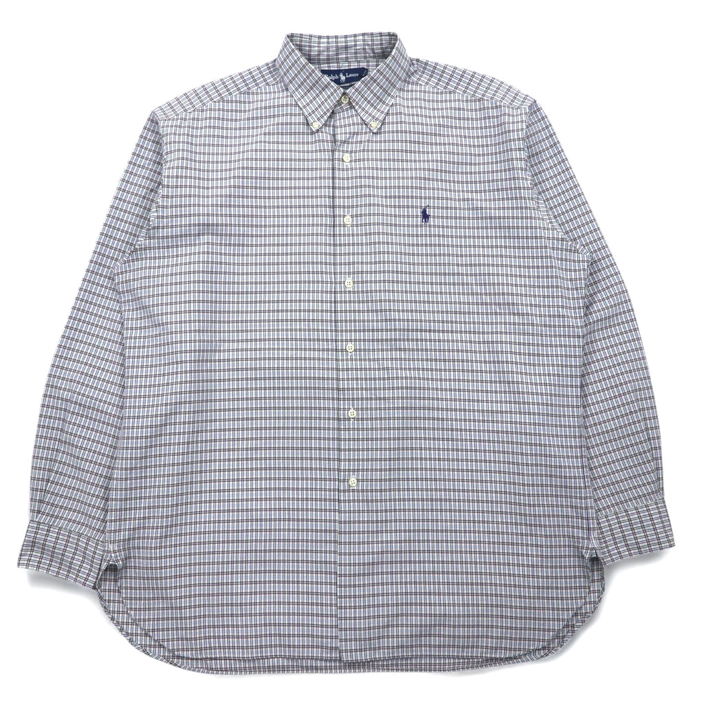 RALPH LAUREN 90s MCMEEL Big Size Button Down Shirt L Blue Check Small Pony Embroidery