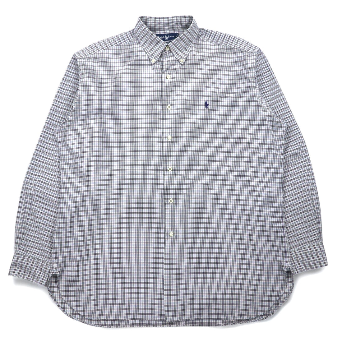 RALPH LAUREN 90s MCMEEL Big Size Button Down Shirt L Blue Check Small Pony Embroidery