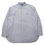 RALPH LAUREN 90s MCMEEL Big Size Button Down Shirt L Blue Check Small Pony Embroidery