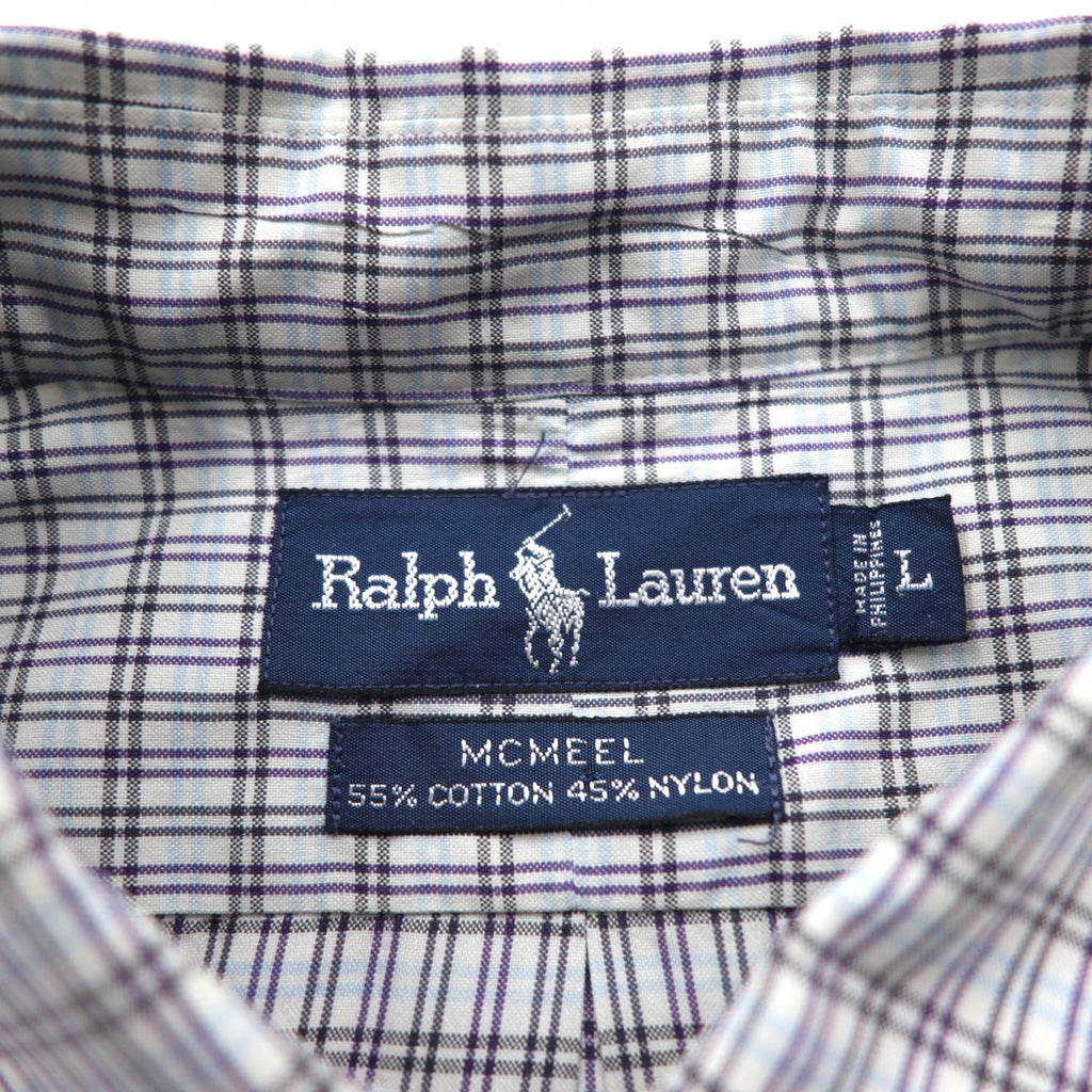 RALPH LAUREN 90s MCMEEL Big Size Button Down Shirt L Blue Check Small Pony Embroidery