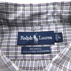 RALPH LAUREN 90s MCMEEL Big Size Button Down Shirt L Blue Check Small Pony Embroidery