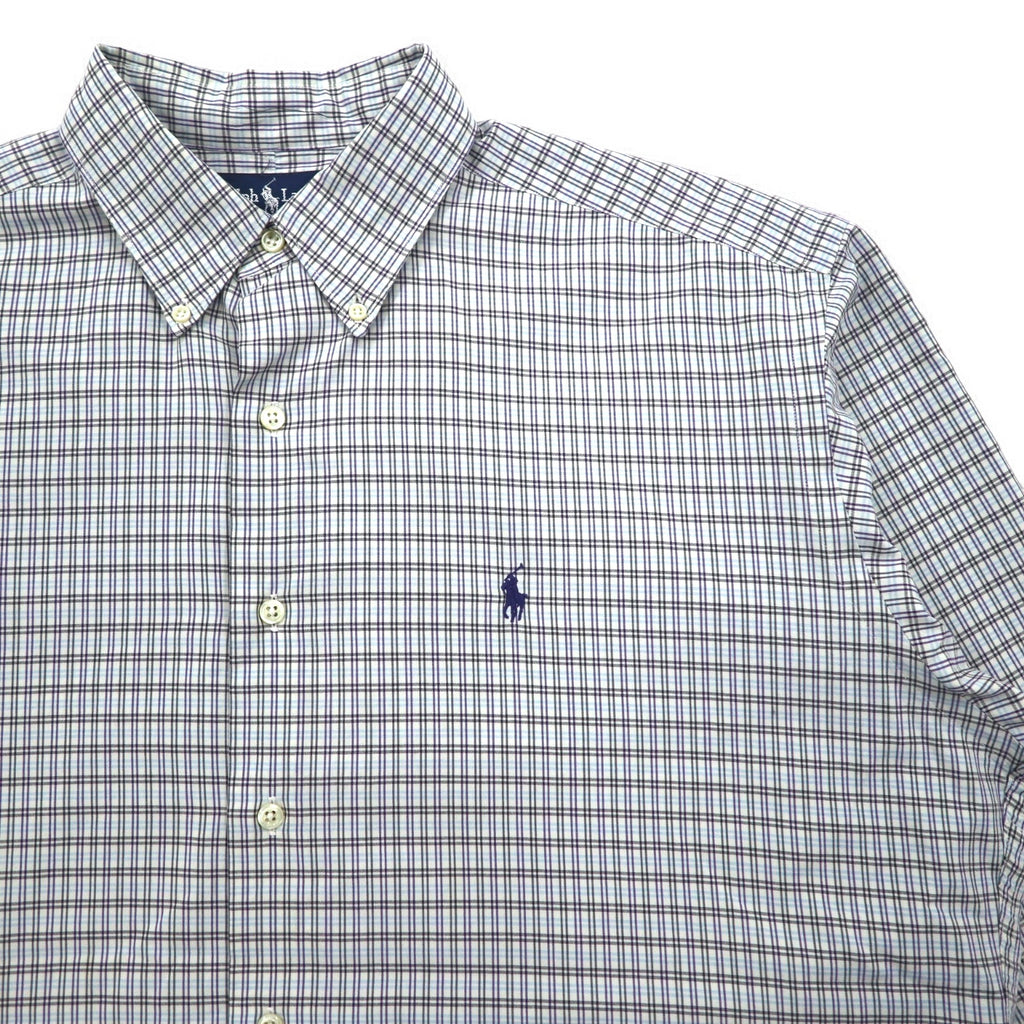 RALPH LAUREN 90s MCMEEL Big Size Button Down Shirt L Blue Check Small Pony Embroidery