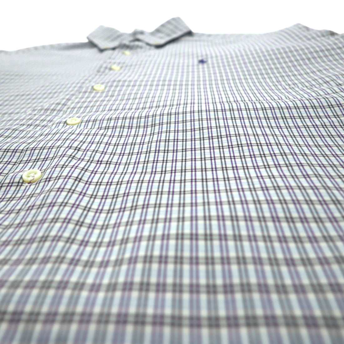 RALPH LAUREN 90s MCMEEL Big Size Button Down Shirt L Blue Check Small Pony Embroidery
