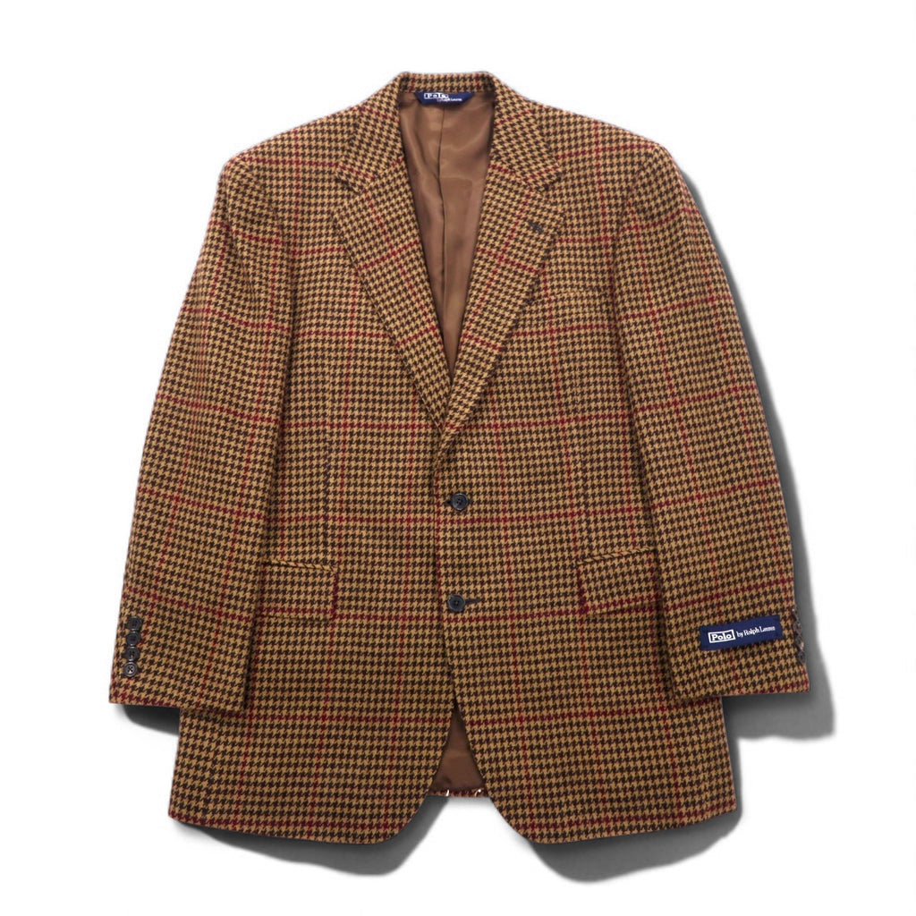 Polo by Ralph Lauren 90s Tweed 2B Tailored Jacket, Size L, Brown, Gun Club Check, Wool, Made in Japan