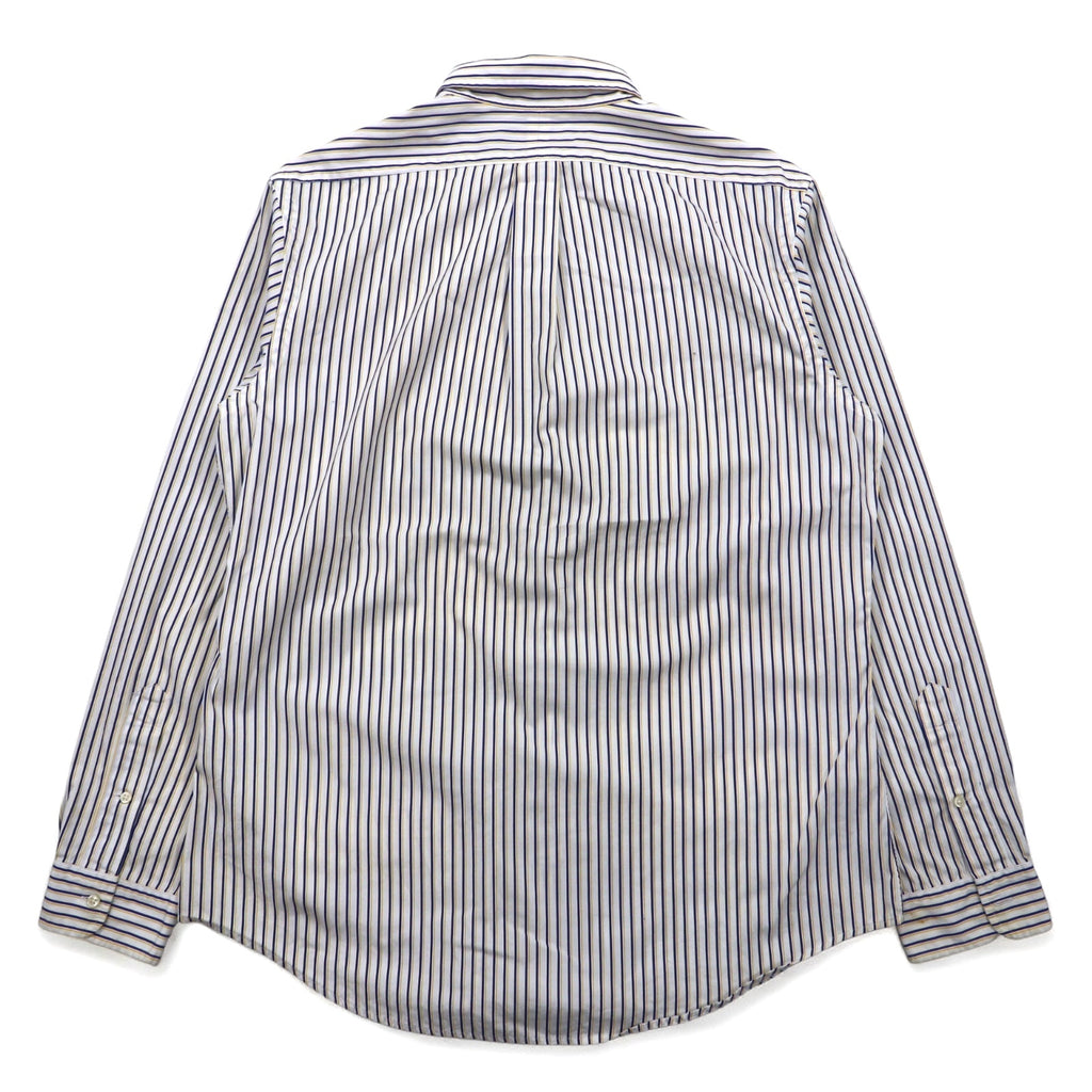 RALPH LAUREN 90s Big Size Button Down Shirt L White Blue Stripe CUSTOM FIT