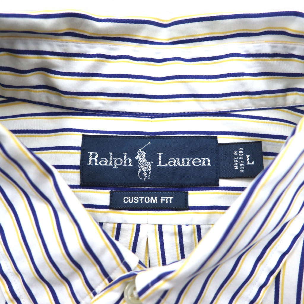 RALPH LAUREN 90s Big Size Button Down Shirt L White Blue Stripe CUSTOM FIT