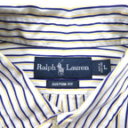 RALPH LAUREN 90s Big Size Button Down Shirt L White Blue Stripe CUSTOM FIT