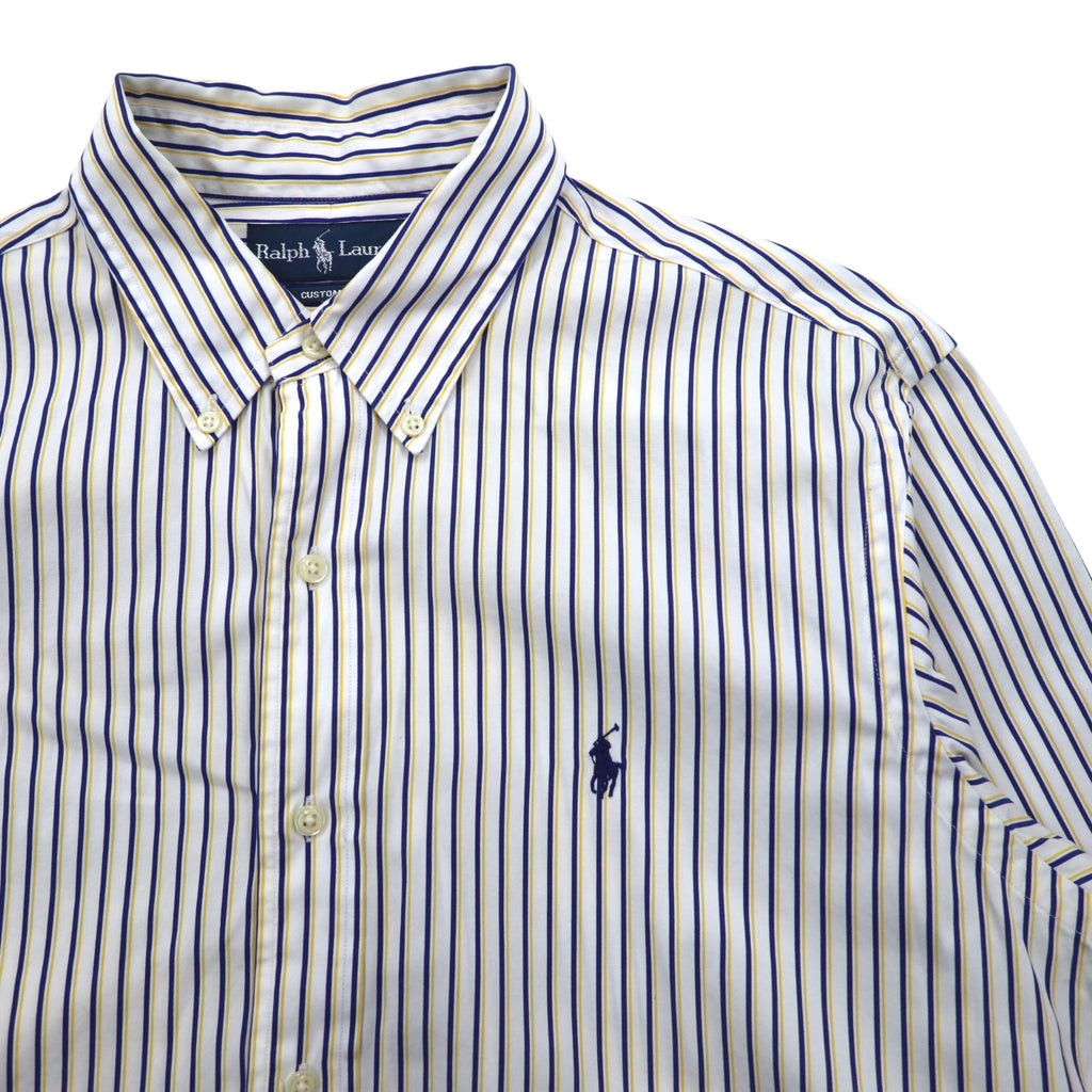 RALPH LAUREN 90s Big Size Button Down Shirt L White Blue Stripe CUSTOM FIT