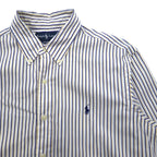 RALPH LAUREN 90s Big Size Button Down Shirt L White Blue Stripe CUSTOM FIT