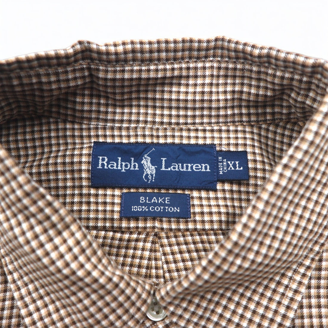 RALPH LAUREN 90s BLAKE Big Size Button Down Shirt XL Brown Check Small Pony Embroidery
