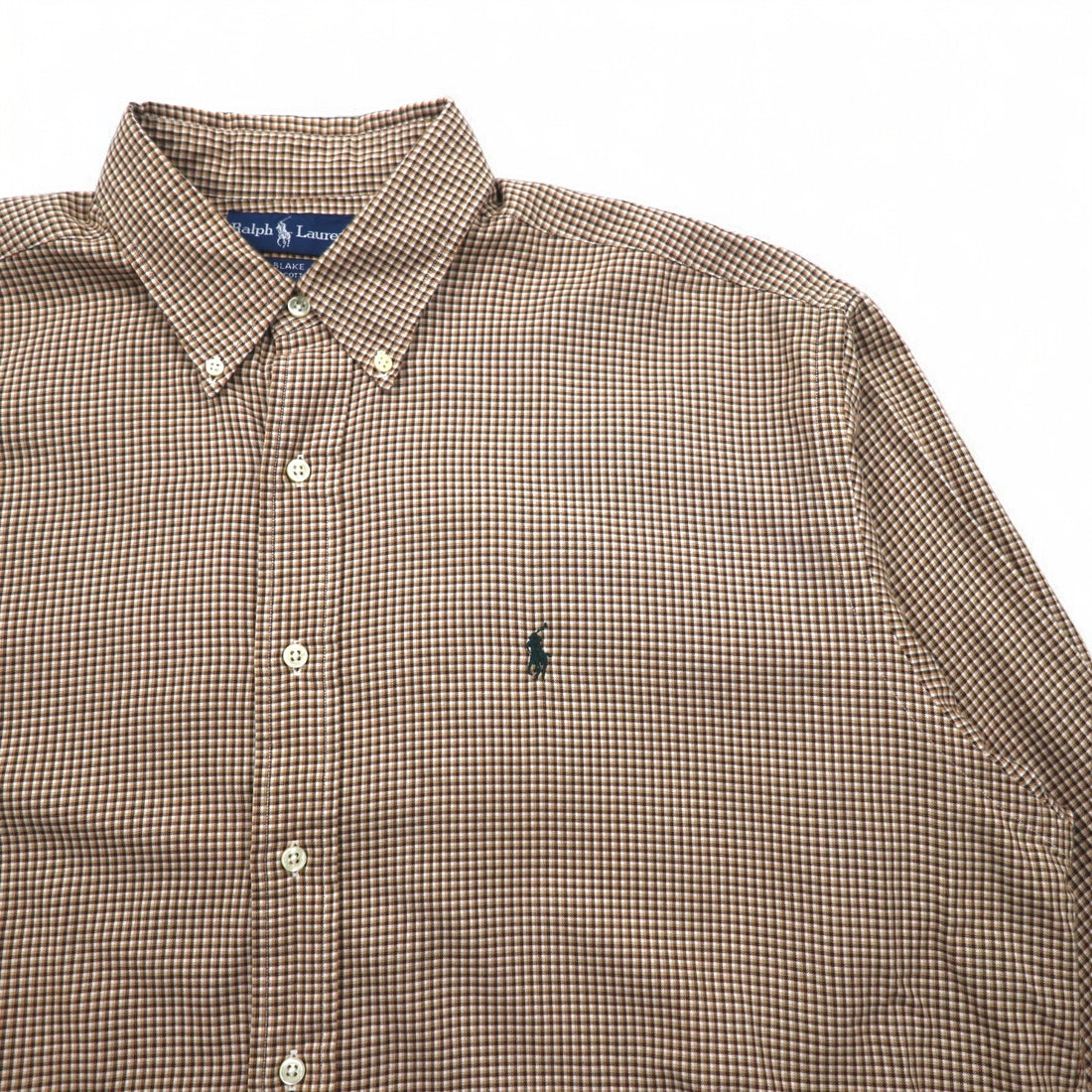 RALPH LAUREN 90s BLAKE Big Size Button Down Shirt XL Brown Check Small Pony Embroidery