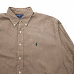 RALPH LAUREN 90s BLAKE Big Size Button Down Shirt XL Brown Check Small Pony Embroidery