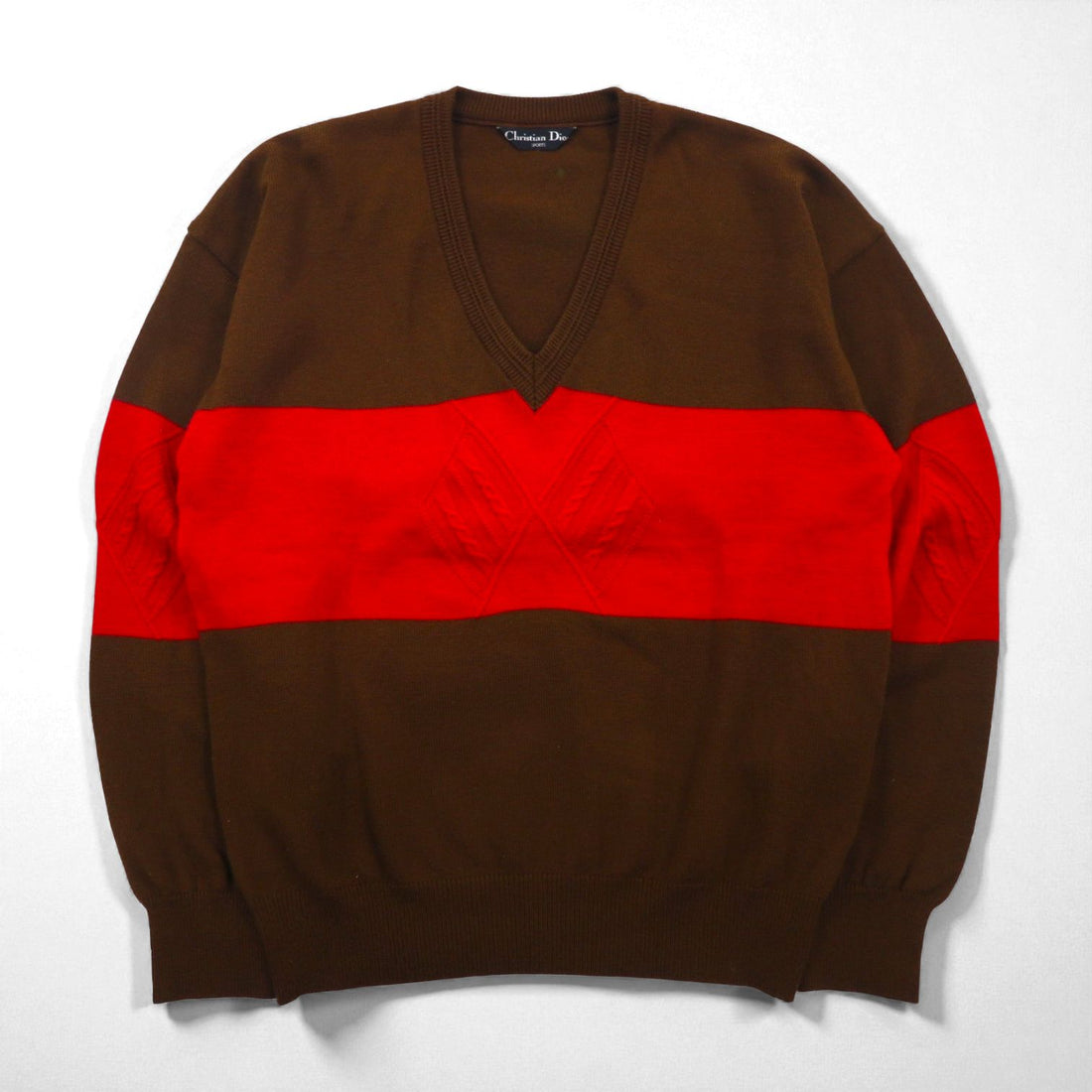 Christian Dior 90s V-neck Knit Preppy Sweater, Size M, Brown, Sports, Made in Japan