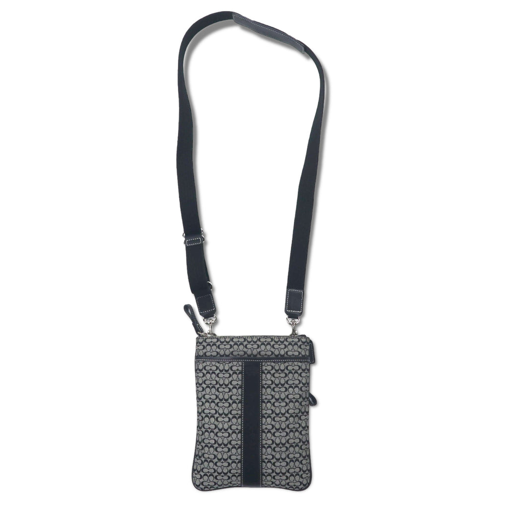 日本然リトテ-古着オンライン-COACH ミニシグネチャー ショルダーバッグ グレー キャンバス レザー-COACH Mini Signature Shoulder Bag Gray Canvas Leather