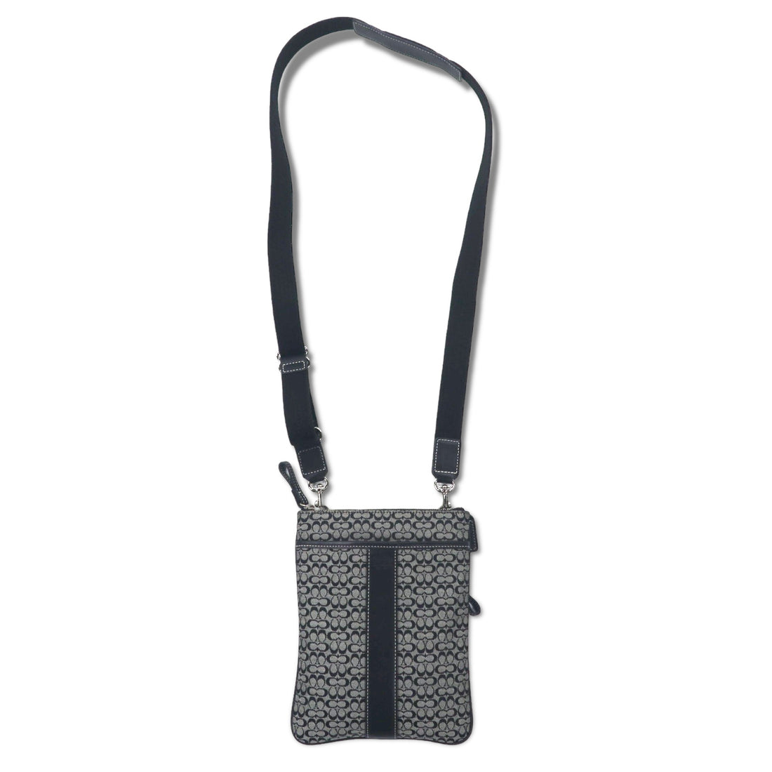 日本然リトテ-古着オンライン-COACH ミニシグネチャー ショルダーバッグ グレー キャンバス レザー-COACH Mini Signature Shoulder Bag Gray Canvas Leather