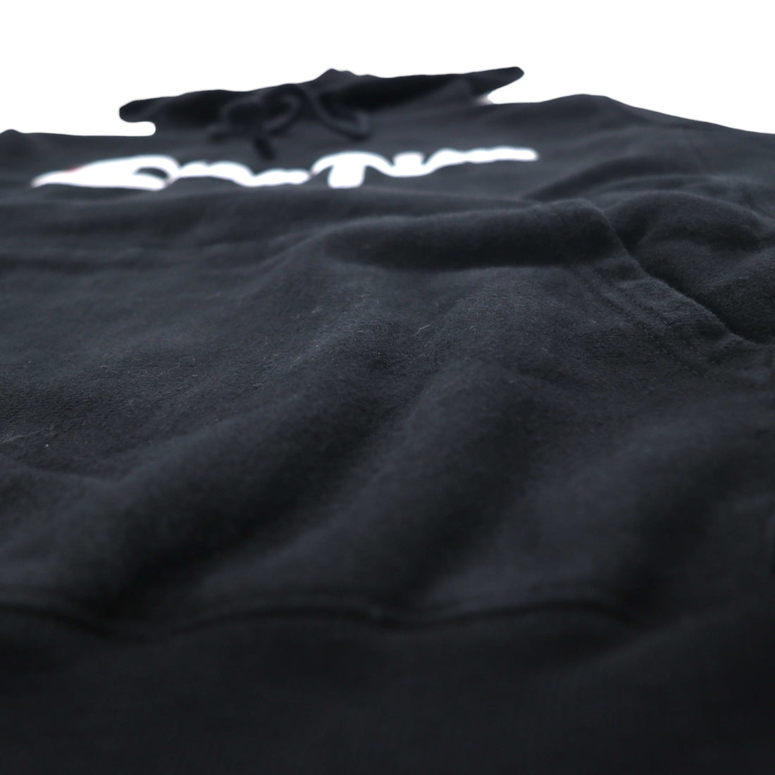 Champion Reverse Weave Pullover Hoodie L Black Script Logo Blue Single Tag Reprint Made in Honduras
